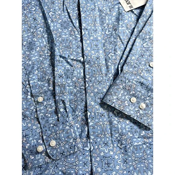 Bar III Men's Slim-Fit Stretch Butterfly Pattern Dress Shirt Blue Size M 15-15.5 - Picture 7 of 9